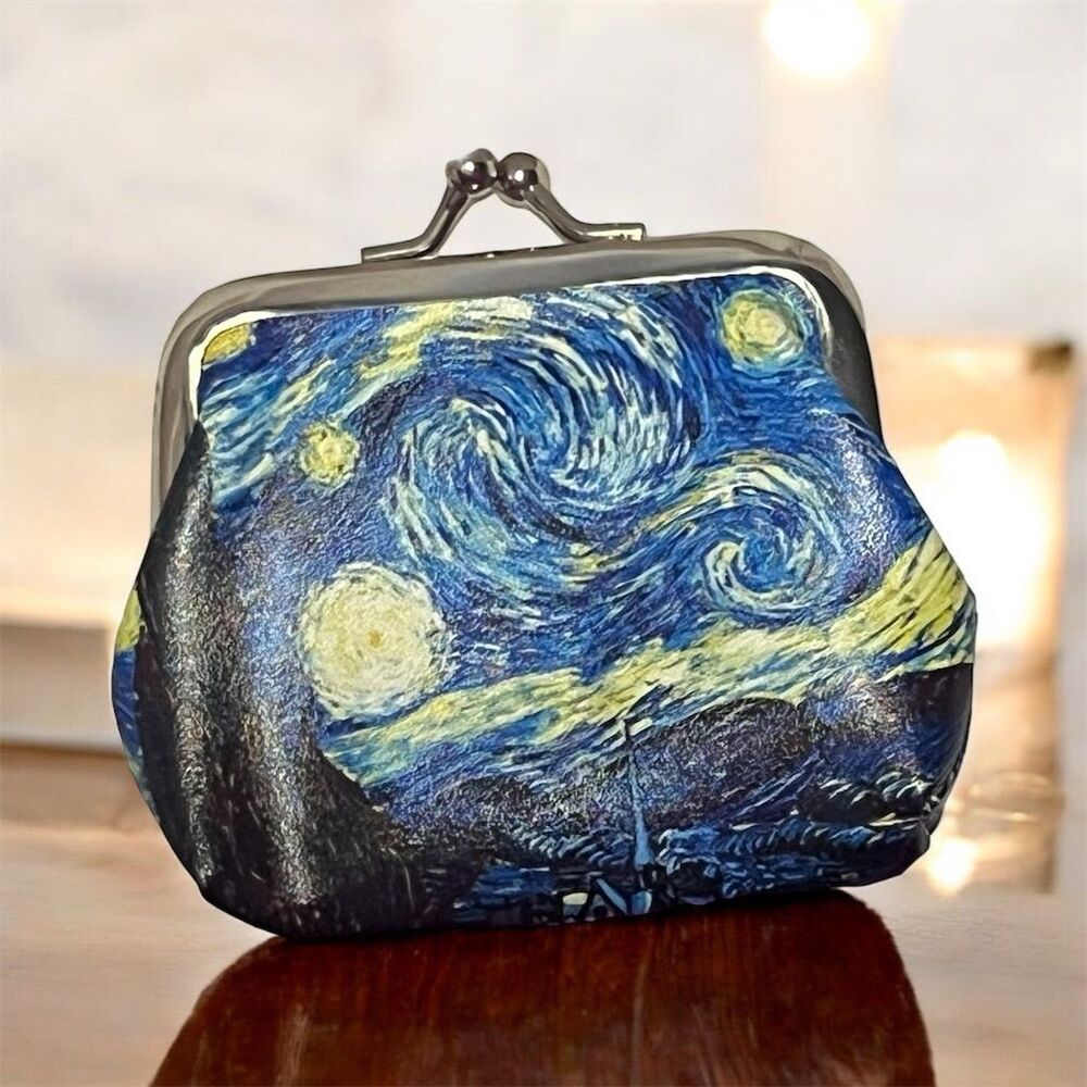 Van Gogh Starry Night Vinyl Coin Purse w/Snap Lock Unisex Multicolor - Picture 4 of 9